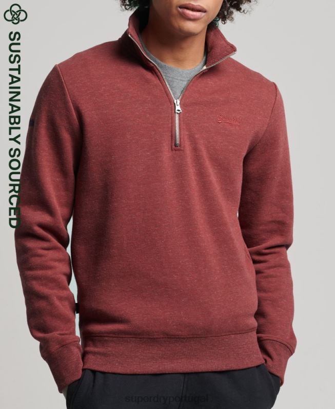 moletom henley com logo vintage de algodão orgânico homens vermelho roupas Superdry 2208H5034