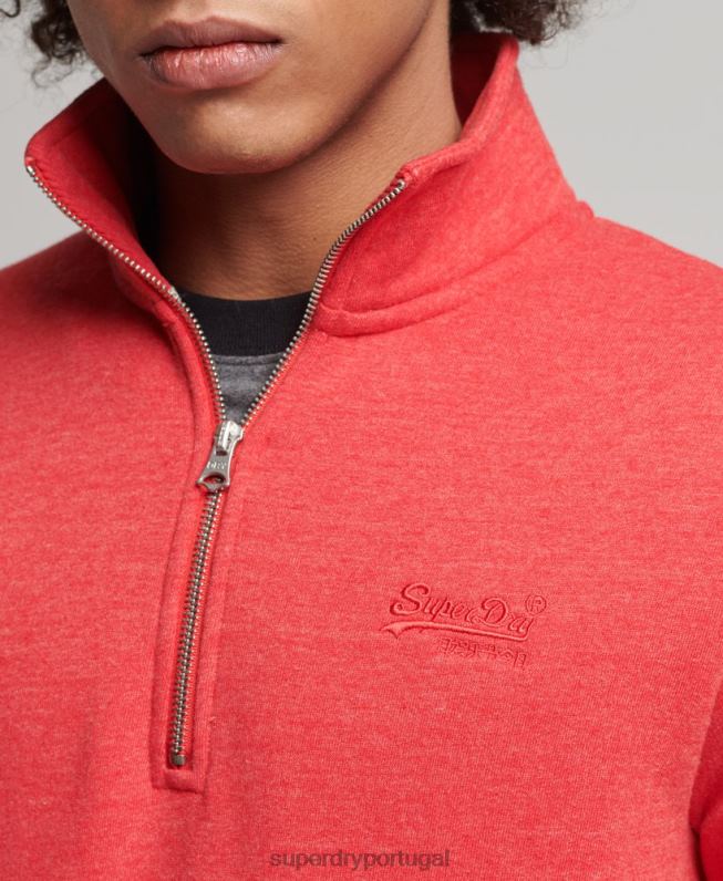 moletom henley com logo vintage de algodão orgânico homens vermelho roupas Superdry 2208H5071