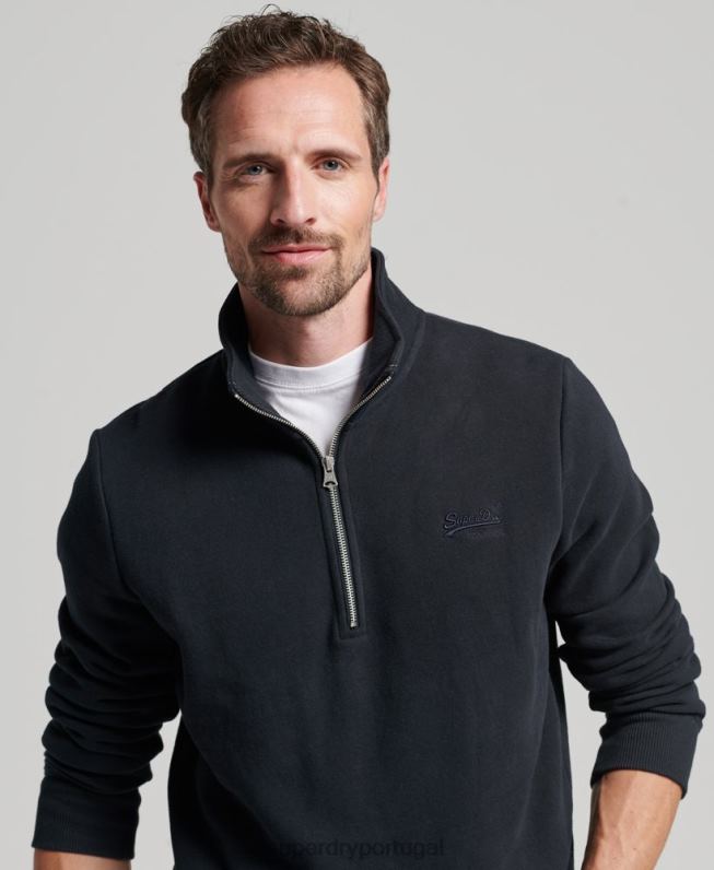 moletom henley vintage com logo bordado homens marinha roupas Superdry 2208H104