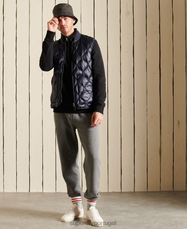 moletom henley vintage com logo bordado homens preto roupas Superdry 2208H821