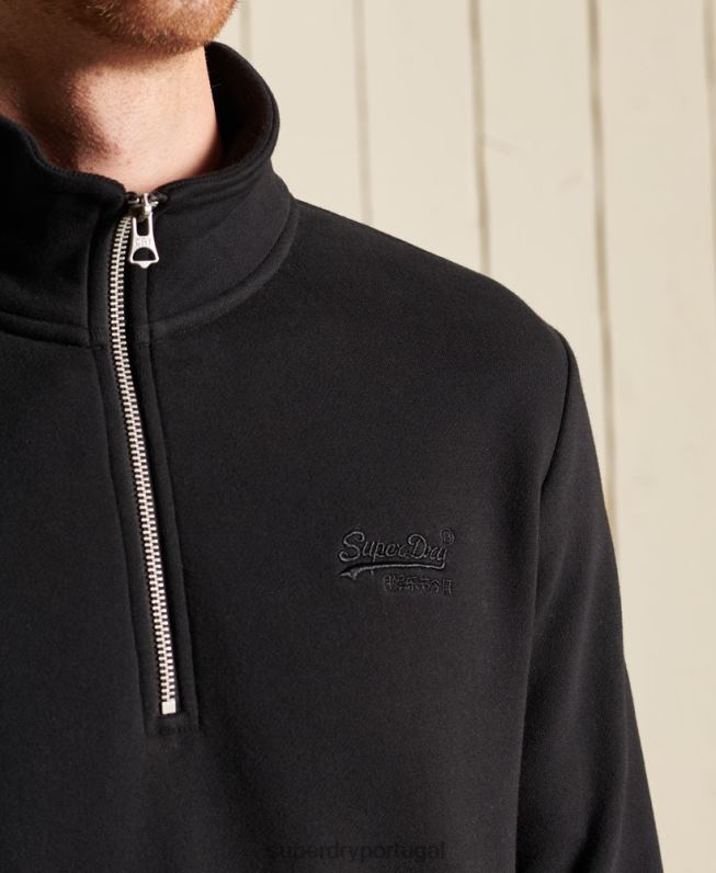 moletom henley vintage com logo bordado homens preto roupas Superdry 2208H821