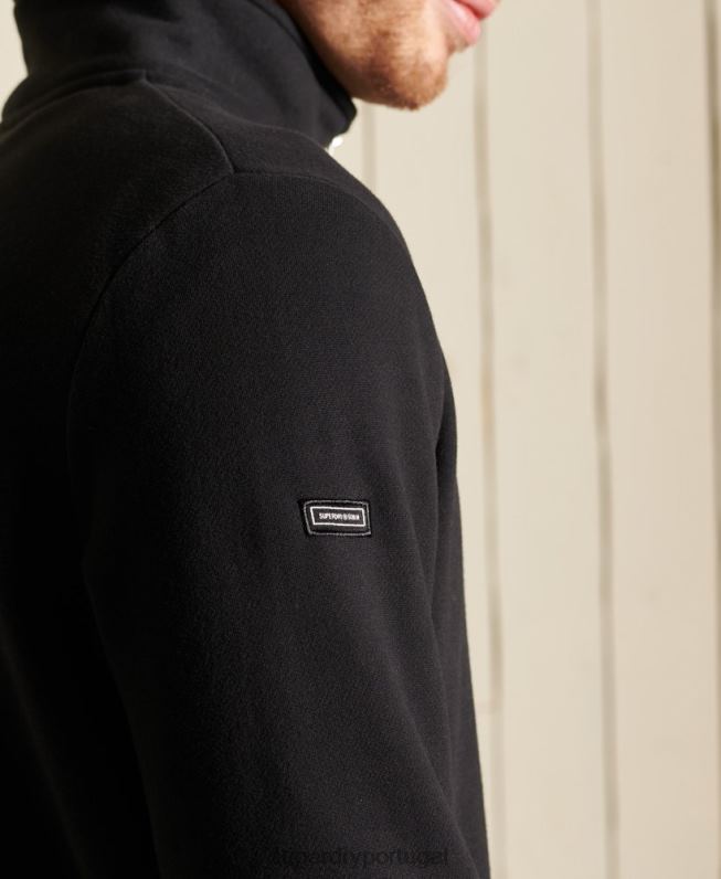 moletom henley vintage com logo bordado homens preto roupas Superdry 2208H821