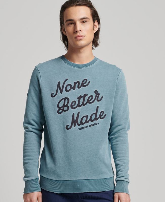 moletom indigo crew estilo vintage script homens azul claro roupas Superdry 2208H5018