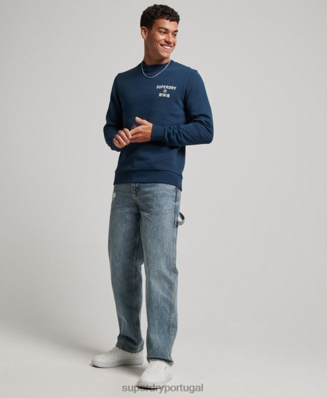 moletom marl crew com logotipo corporativo homens azul roupas Superdry 2208H847