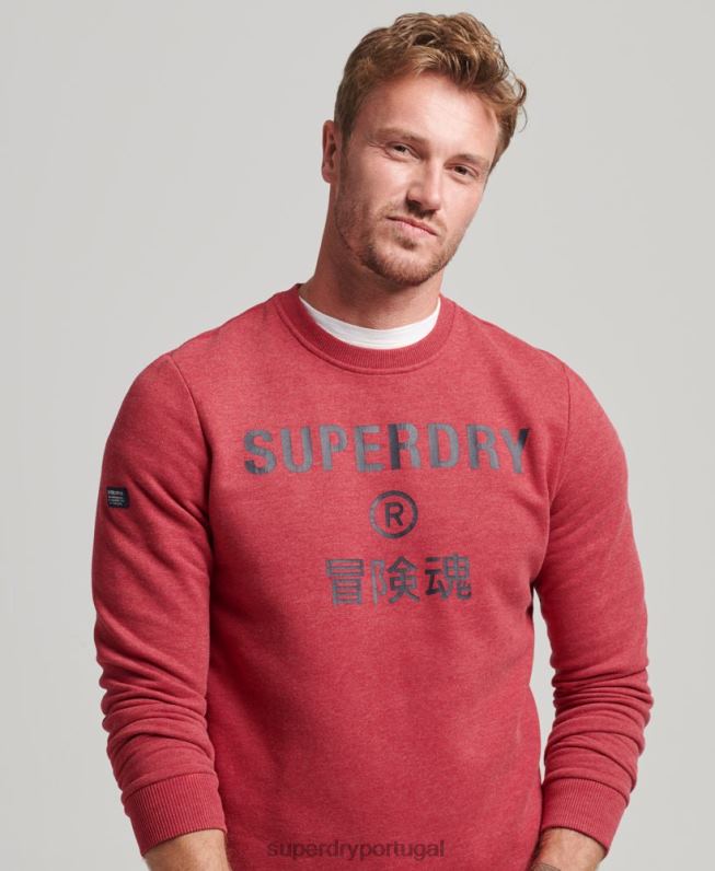 moletom marl crew com logotipo corporativo homens vermelho roupas Superdry 2208H5188