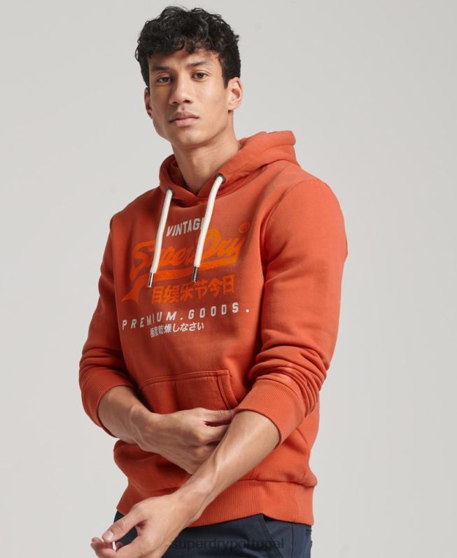 moletom overdyed premium com logo vintage homens laranja roupas Superdry 2208H471