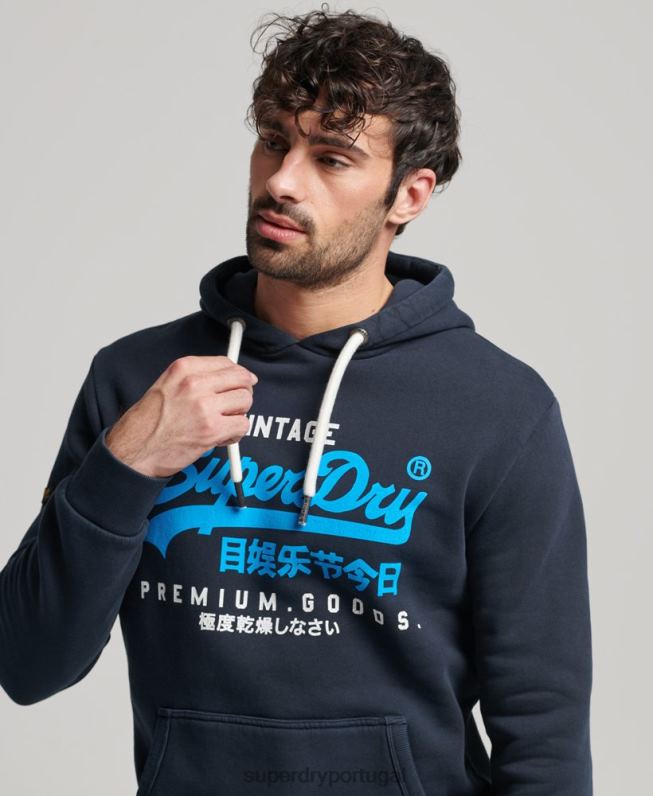 moletom overdyed premium com logo vintage homens marinha roupas Superdry 2208H457