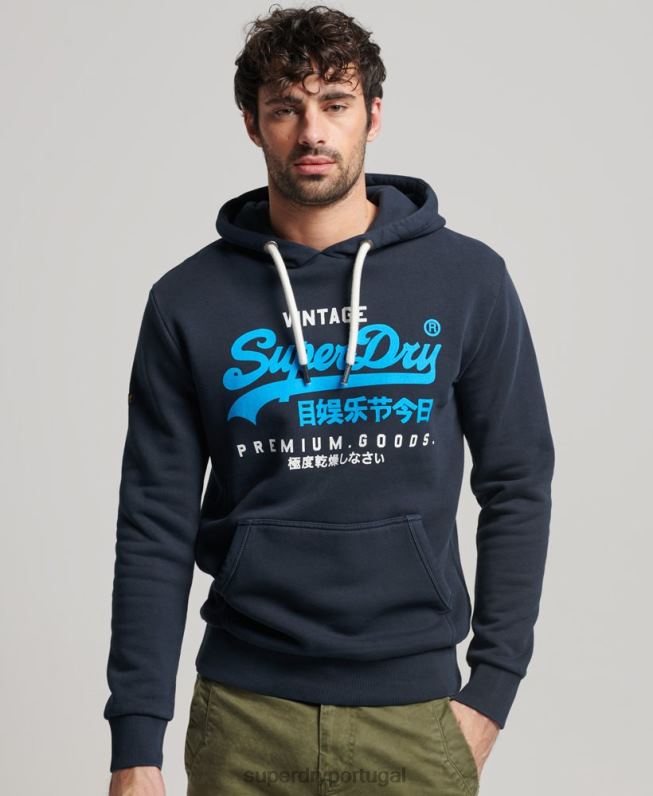 moletom overdyed premium com logo vintage homens marinha roupas Superdry 2208H457