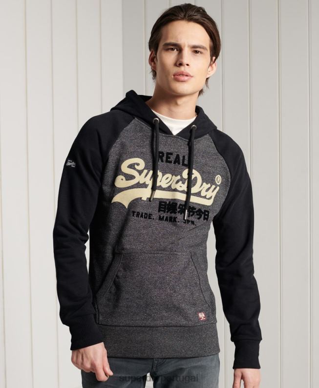 moletom raglan loopback com logo vintage duo homens cinza escuro roupas Superdry 2208H873