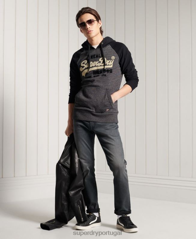 moletom raglan loopback com logo vintage duo homens cinza escuro roupas Superdry 2208H873