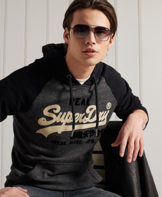 moletom raglan loopback com logo vintage duo homens cinza escuro roupas Superdry 2208H873