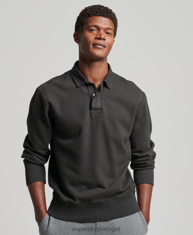 moletom rugby overdyed homens cinza escuro roupas Superdry 2208H816
