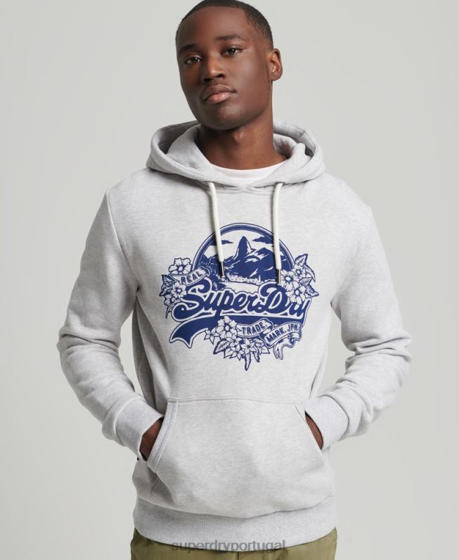 moletom sazonal com logo vintage homens cinza claro roupas Superdry 2208H841