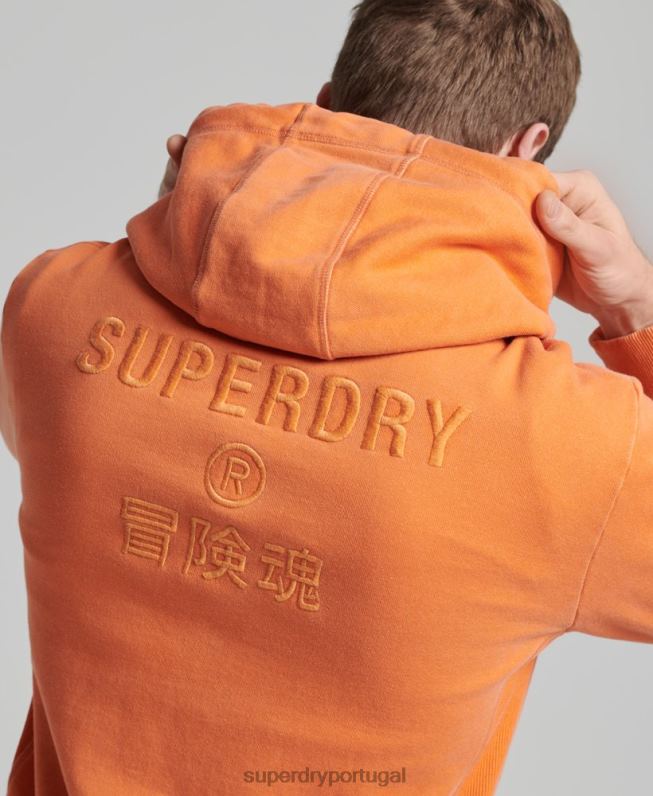 moletom solto com tingimento de vestuário com logotipo de código homens laranja roupas Superdry 2208H5227