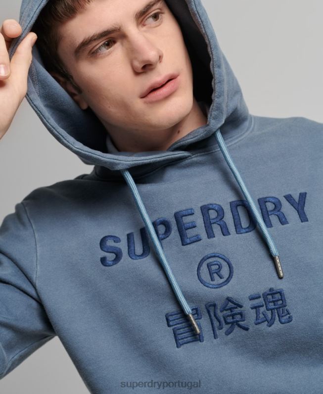moletom solto com tingimento de vestuário com logotipo de código homens marinha roupas Superdry 2208H5180