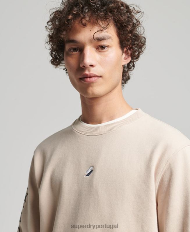 moletom solto da tripulação code linear homens bege roupas Superdry 2208H5909