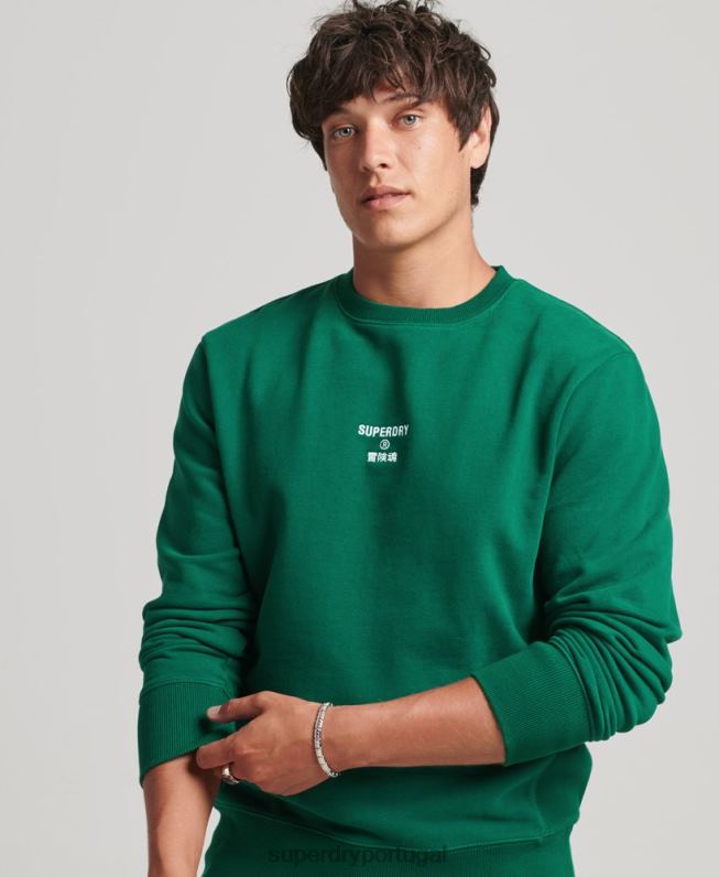 moletom solto da tripulação com logo bordado homens verde roupas Superdry 2208H877