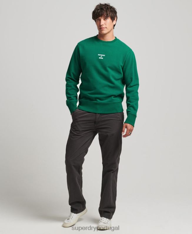 moletom solto da tripulação com logo bordado homens verde roupas Superdry 2208H877