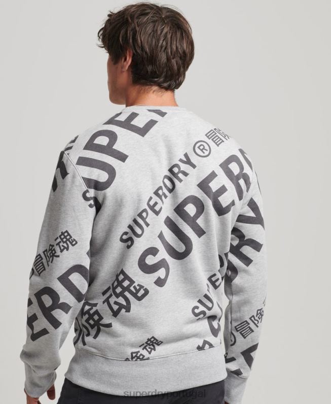 moletom solto da tripulação com logo estampado homens cinza roupas Superdry 2208H741