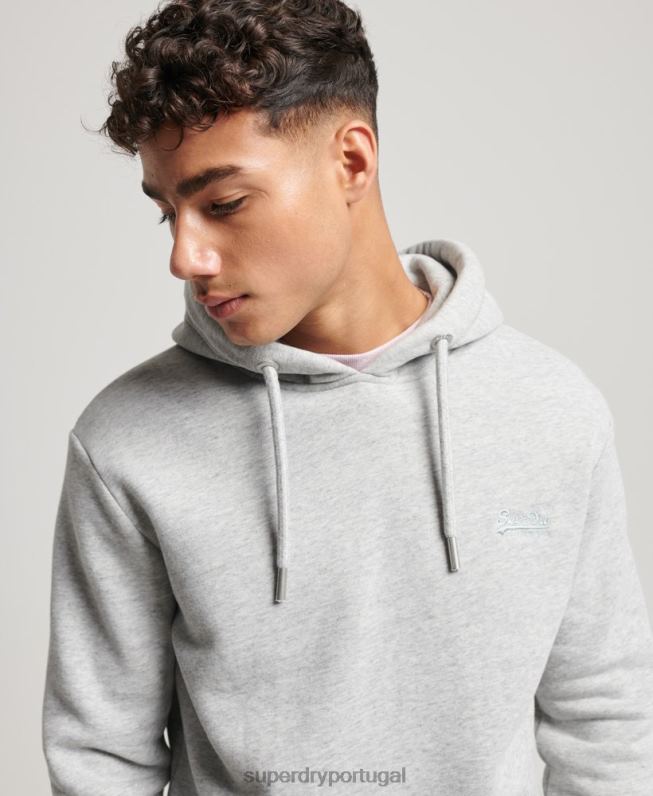 moletom vintage com logo bordado homens cinza roupas Superdry 2208H477