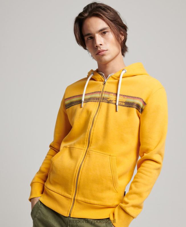moletom vintage com logo cali zip homens amarelo roupas Superdry 2208H485