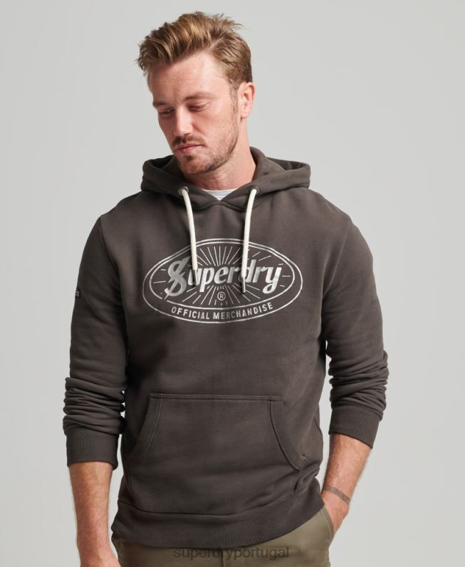 moletom vintage com logo de relâmpago homens cinza escuro roupas Superdry 2208H5073
