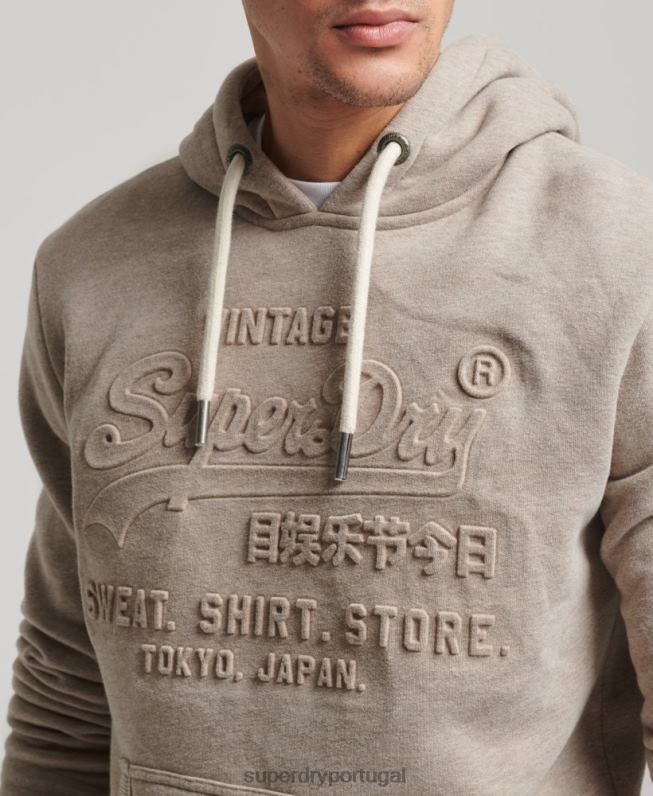 moletom vintage com logo gravado homens creme roupas Superdry 2208H737