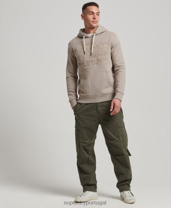 moletom vintage com logo gravado homens creme roupas Superdry 2208H737