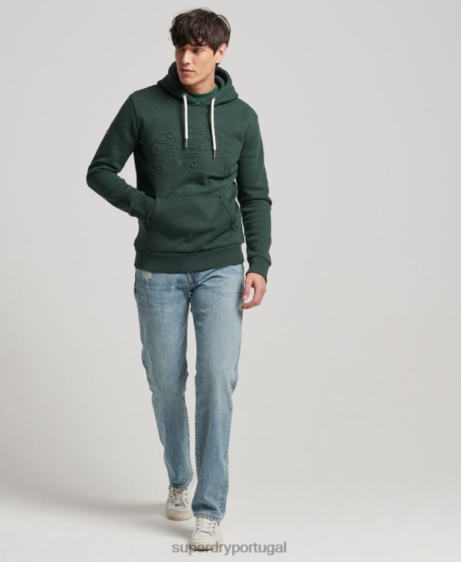 moletom vintage com logo gravado homens verde roupas Superdry 2208H546