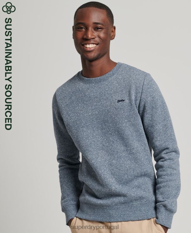 moletom vintage com logotipo vintage de algodão orgânico homens azul roupas Superdry 2208H844