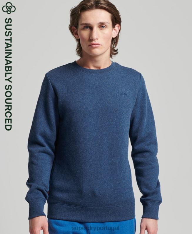 moletom vintage com logotipo vintage de algodão orgânico homens azul roupas Superdry 2208H888