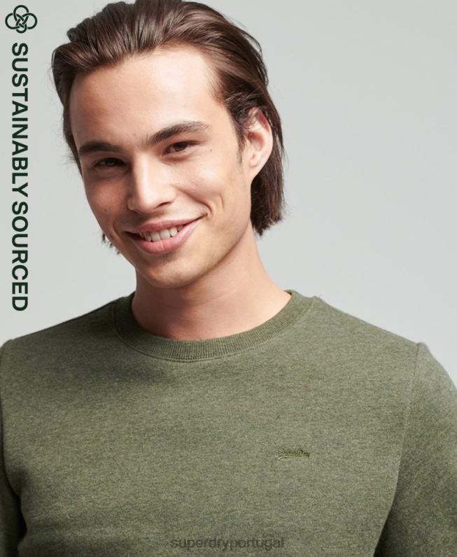 moletom vintage com logotipo vintage de algodão orgânico homens caqui roupas Superdry 2208H558