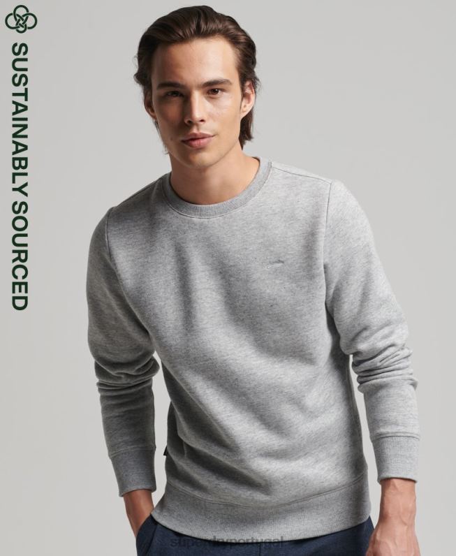 moletom vintage com logotipo vintage de algodão orgânico homens cinza roupas Superdry 2208H528