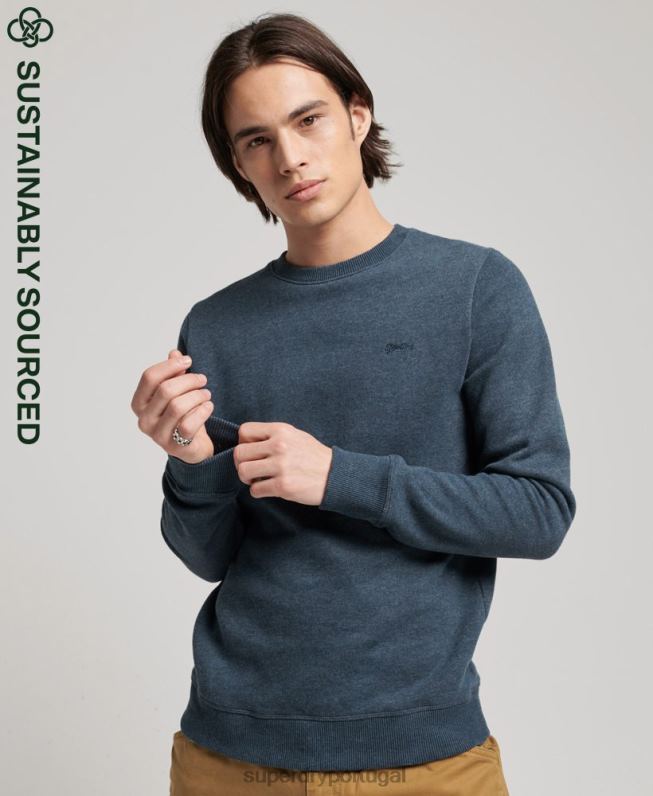 moletom vintage com logotipo vintage de algodão orgânico homens marinha roupas Superdry 2208H661