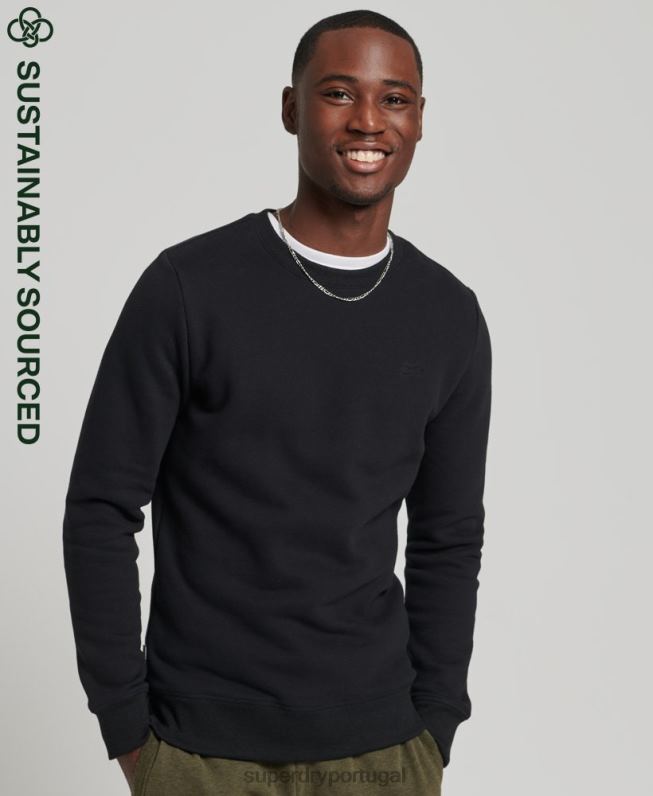 moletom vintage com logotipo vintage de algodão orgânico homens preto roupas Superdry 2208H527