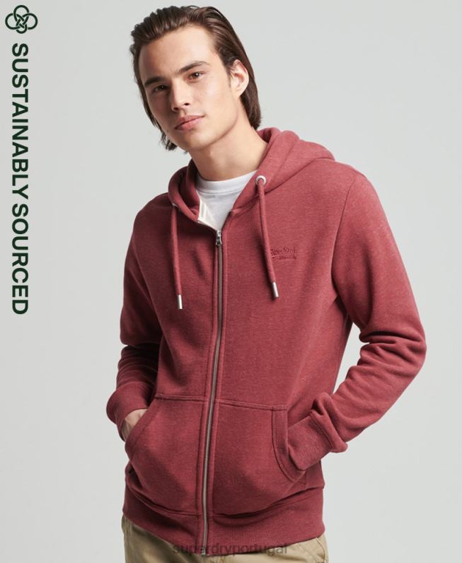 moletom vintage com zíper de algodão orgânico homens vermelho roupas Superdry 2208H712