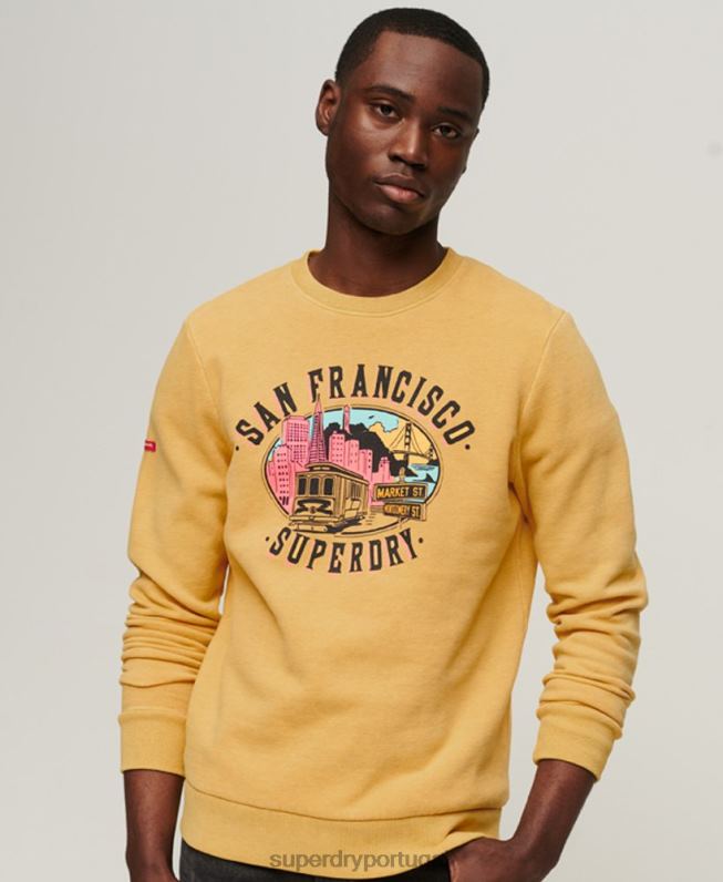 moletom vintage da equipe souvenir da cidade homens amarelo roupas Superdry 2208H606