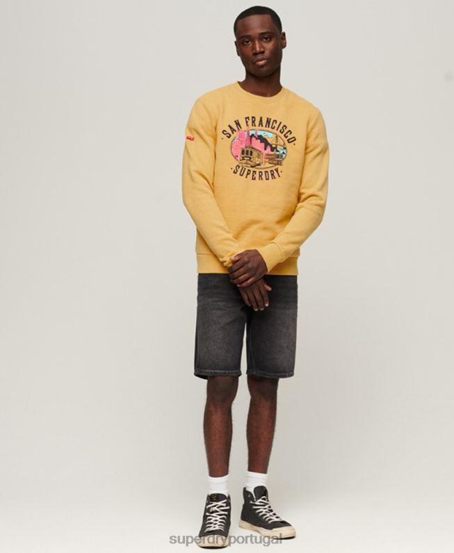 moletom vintage da equipe souvenir da cidade homens amarelo roupas Superdry 2208H606