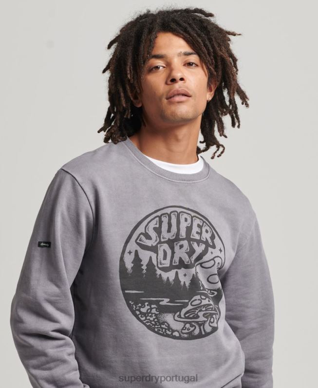 moletom vintage in the woods crew homens cinza escuro roupas Superdry 2208H752