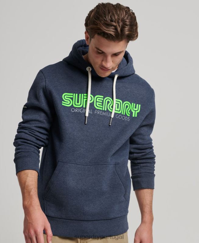 moletom vintage retrô com capuz homens azul roupas Superdry 2208H651