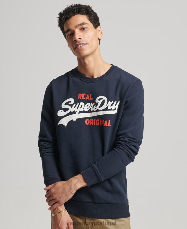 moletom vintage soda pop crew com logo homens marinha roupas Superdry 2208H4997