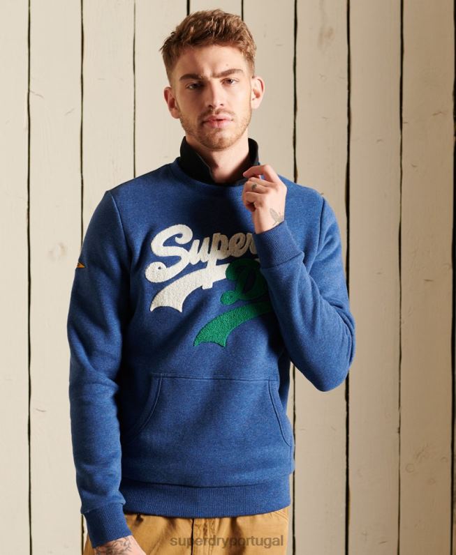 moletom vintage source crew com logo homens azul roupas Superdry 2208H5181