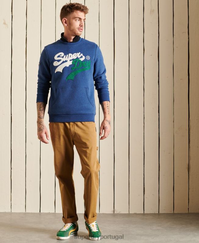 moletom vintage source crew com logo homens azul roupas Superdry 2208H5181