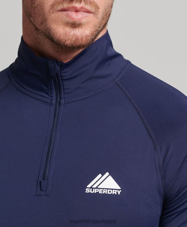 parte superior da camada de base com meio zíper homens marinha roupas Superdry 2208H1382