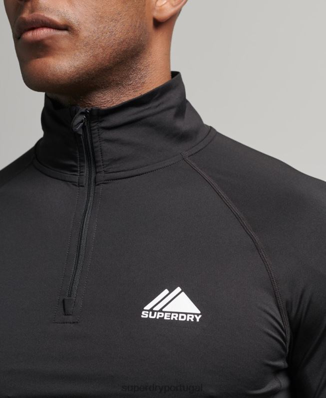 parte superior da camada de base com meio zíper homens preto roupas Superdry 2208H1373