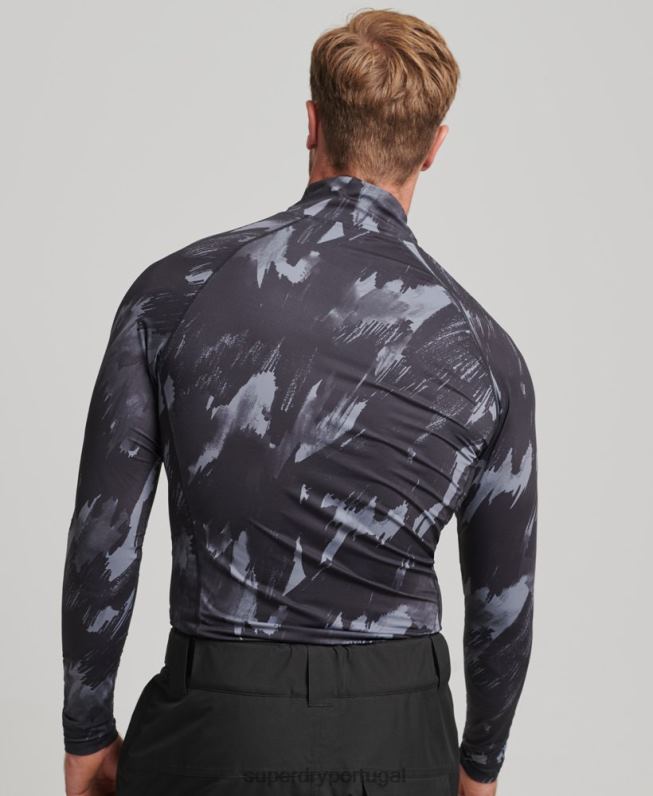 parte superior da camada de base com meio zíper homens preto roupas Superdry 2208H1387