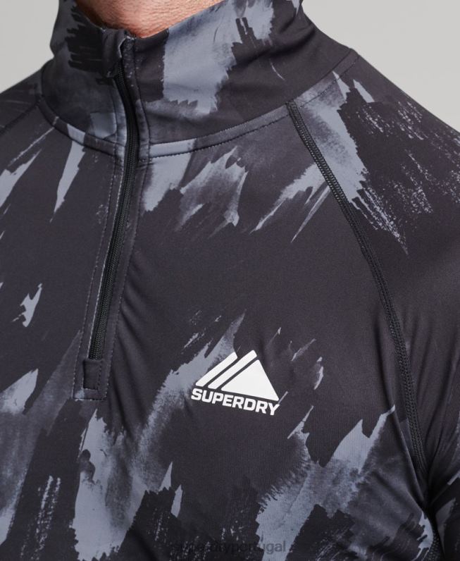 parte superior da camada de base com meio zíper homens preto roupas Superdry 2208H1387