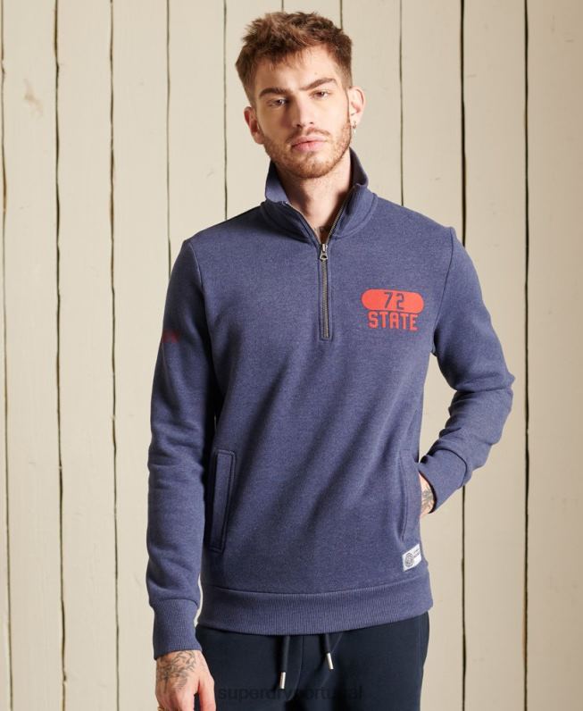 parte superior da trilha do atletismo com meio zíper homens azul roupas Superdry 2208H823