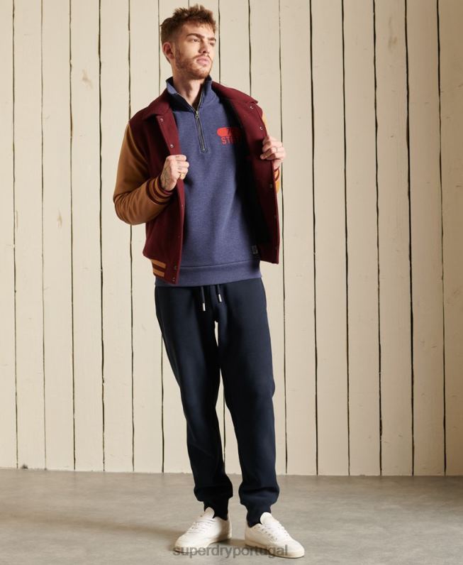 parte superior da trilha do atletismo com meio zíper homens azul roupas Superdry 2208H823