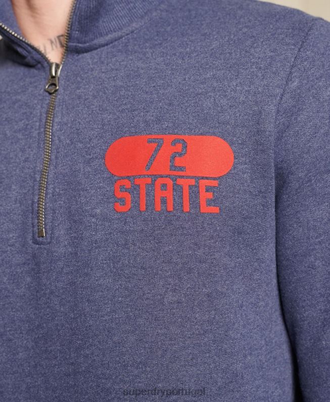 parte superior da trilha do atletismo com meio zíper homens azul roupas Superdry 2208H823